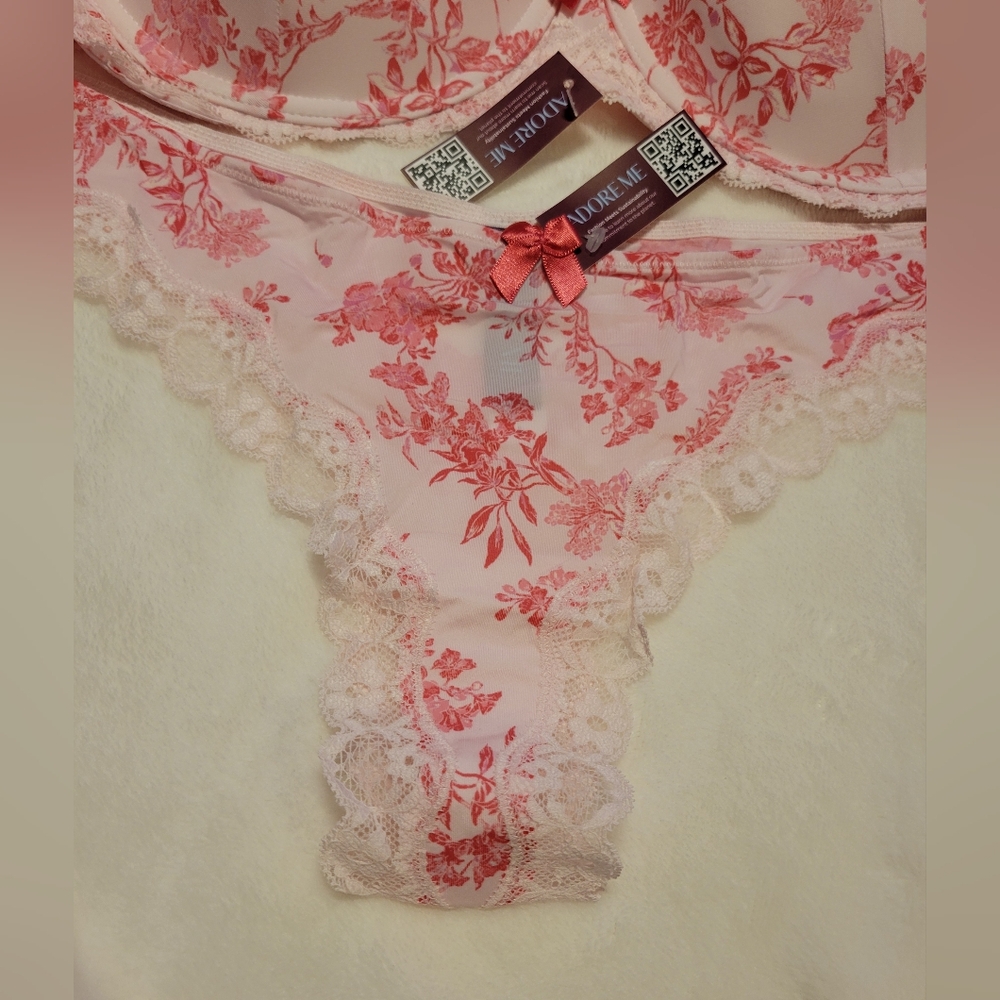 NWT Adore Me Pink Floral Lace Bra & Panty - Picture 3 of 7